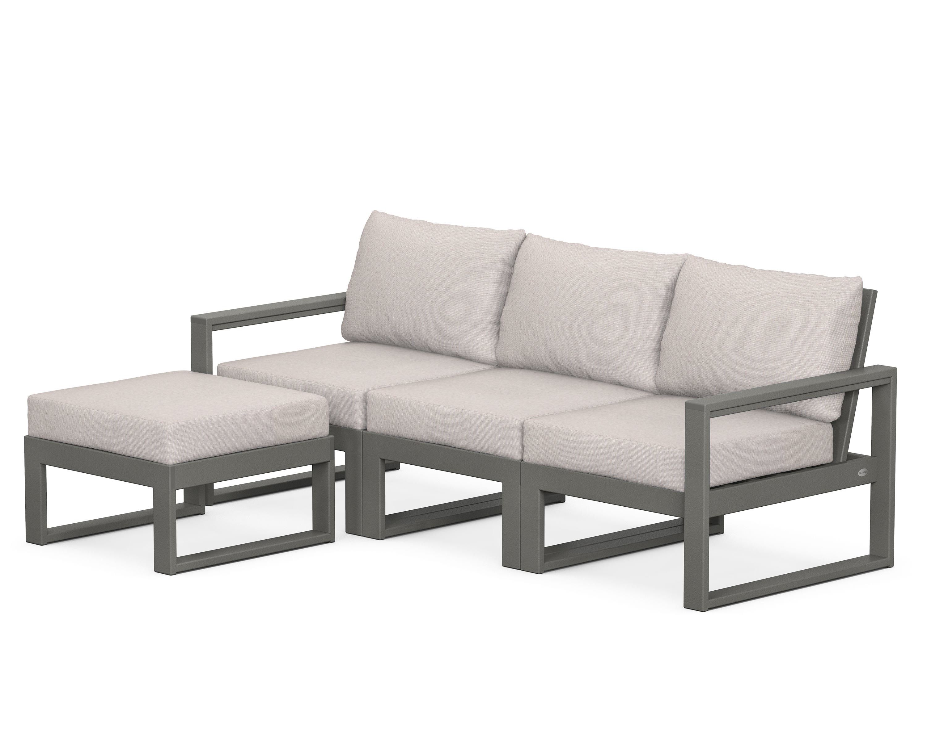 POLYWOOD® EDGE 4-Piece Modular Deep Seating Set with Ottoman in Slate Grey / Dune Burlap