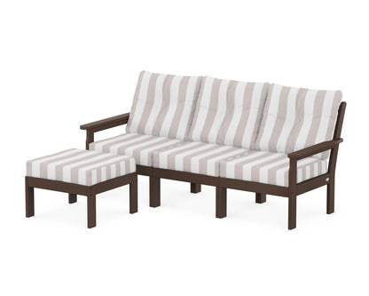 POLYWOOD® Vineyard 4-Piece Sectional with Ottoman in Mahogany / Cabana Stripe Dune Burlap