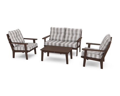 POLYWOOD® Lakeside 4-Piece Deep Seating Set in Mahogany / Buffalo Plaid Grey Mist