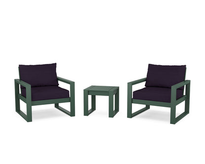 POLYWOOD® EDGE Sectional 3-Piece Deep Seating Set in Green / Navy Linen