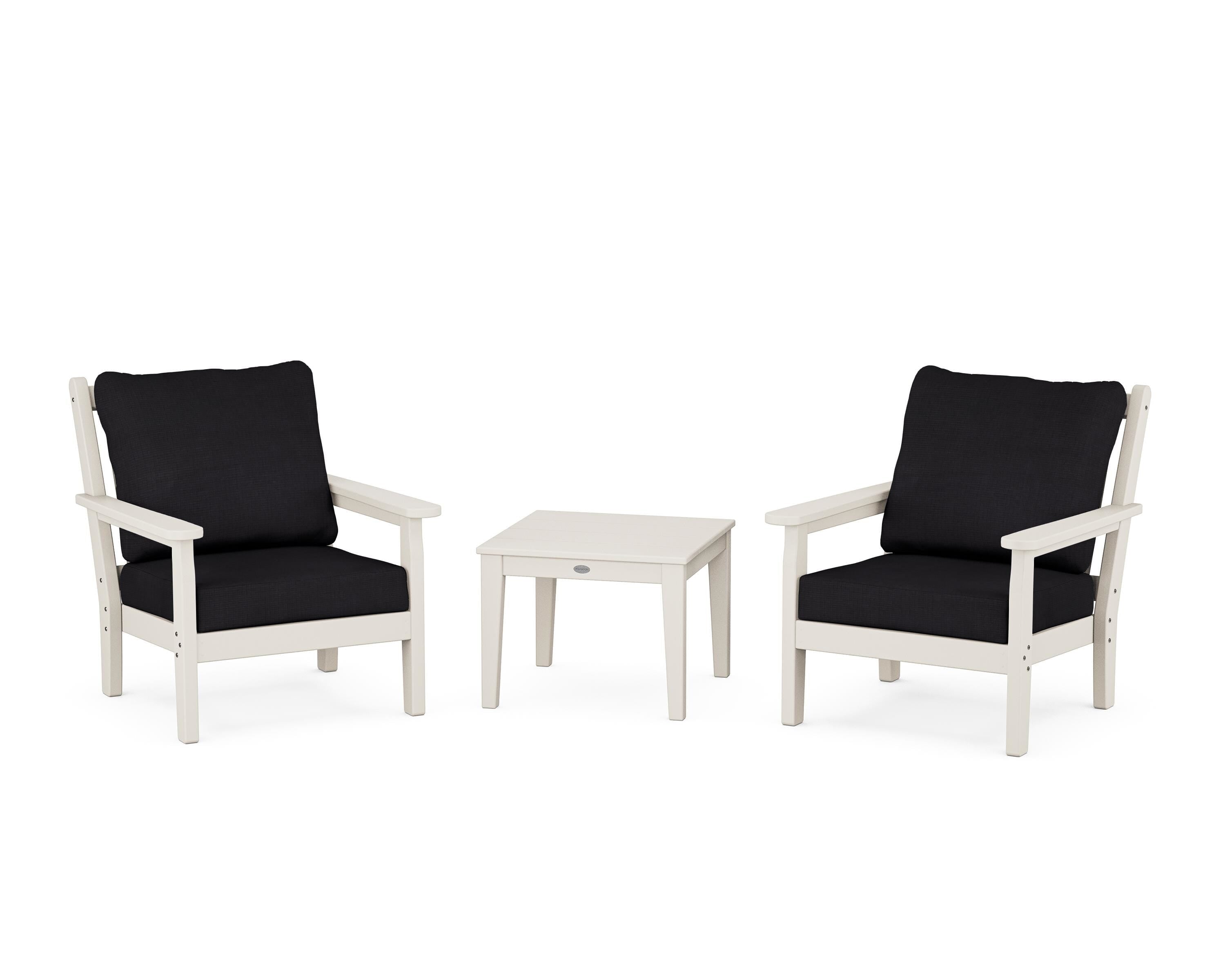 POLYWOOD® Chippendale 3-Piece Deep Seating Set in Sand / Midnight Linen