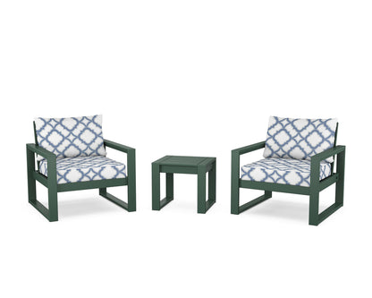 POLYWOOD® EDGE Sectional 3-Piece Deep Seating Set in Green / Trellis Sky Blue