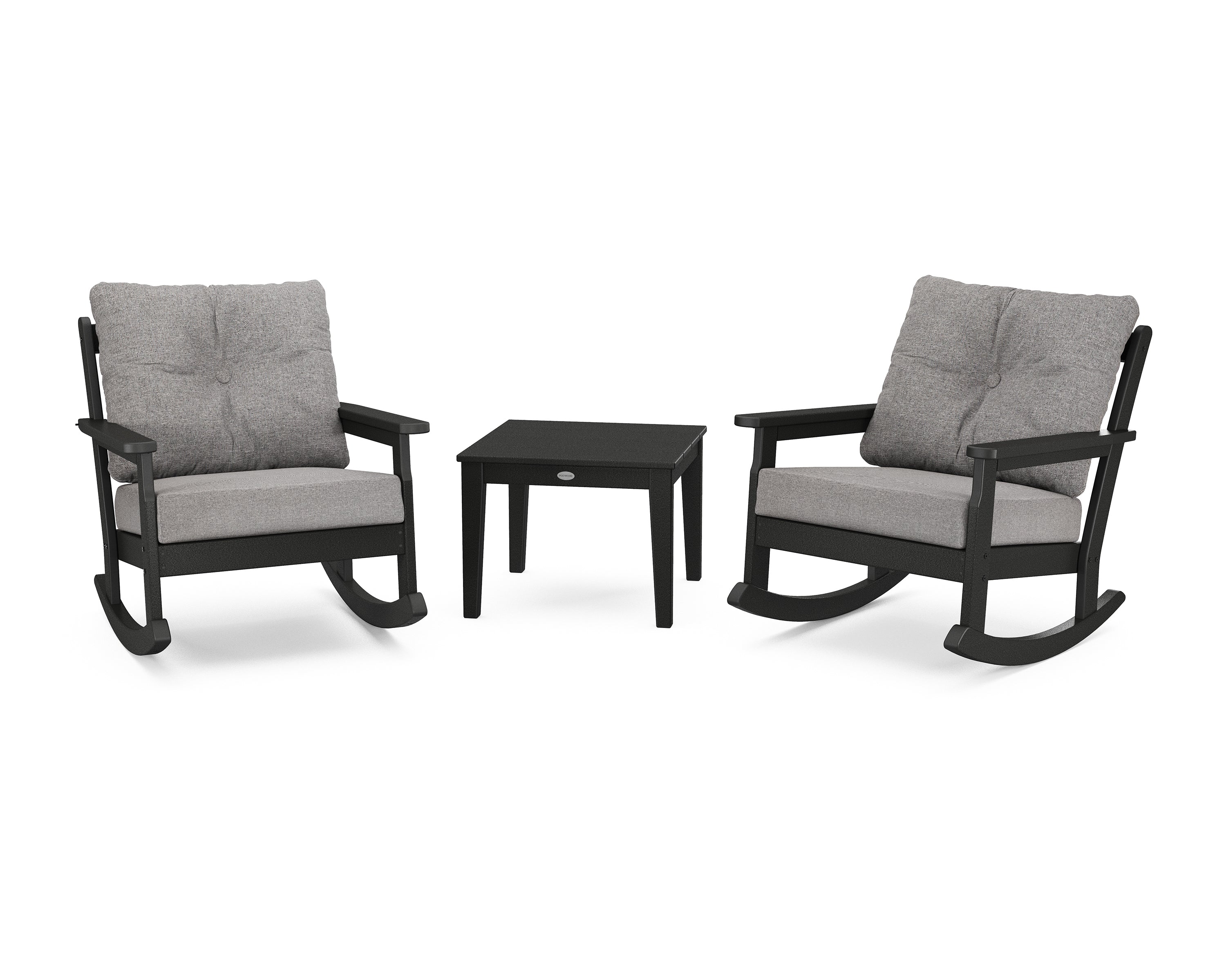 POLYWOOD® Vineyard 3-Piece Deep Seating Rocker Set in Black / Grey Mist
