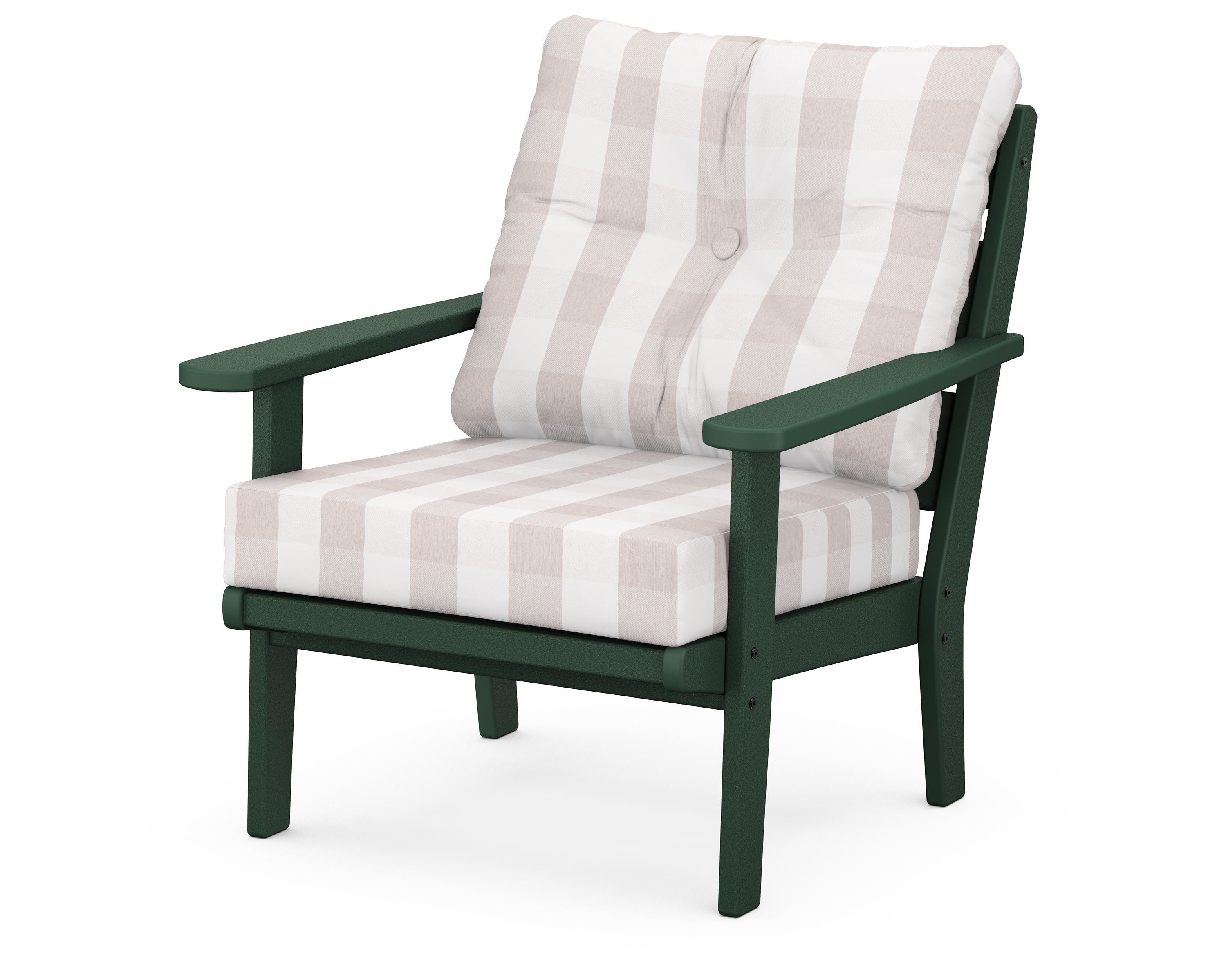 POLYWOOD® Lakeside Deep Seating Chair in Green / Buffalo Plaid Dune Burlap