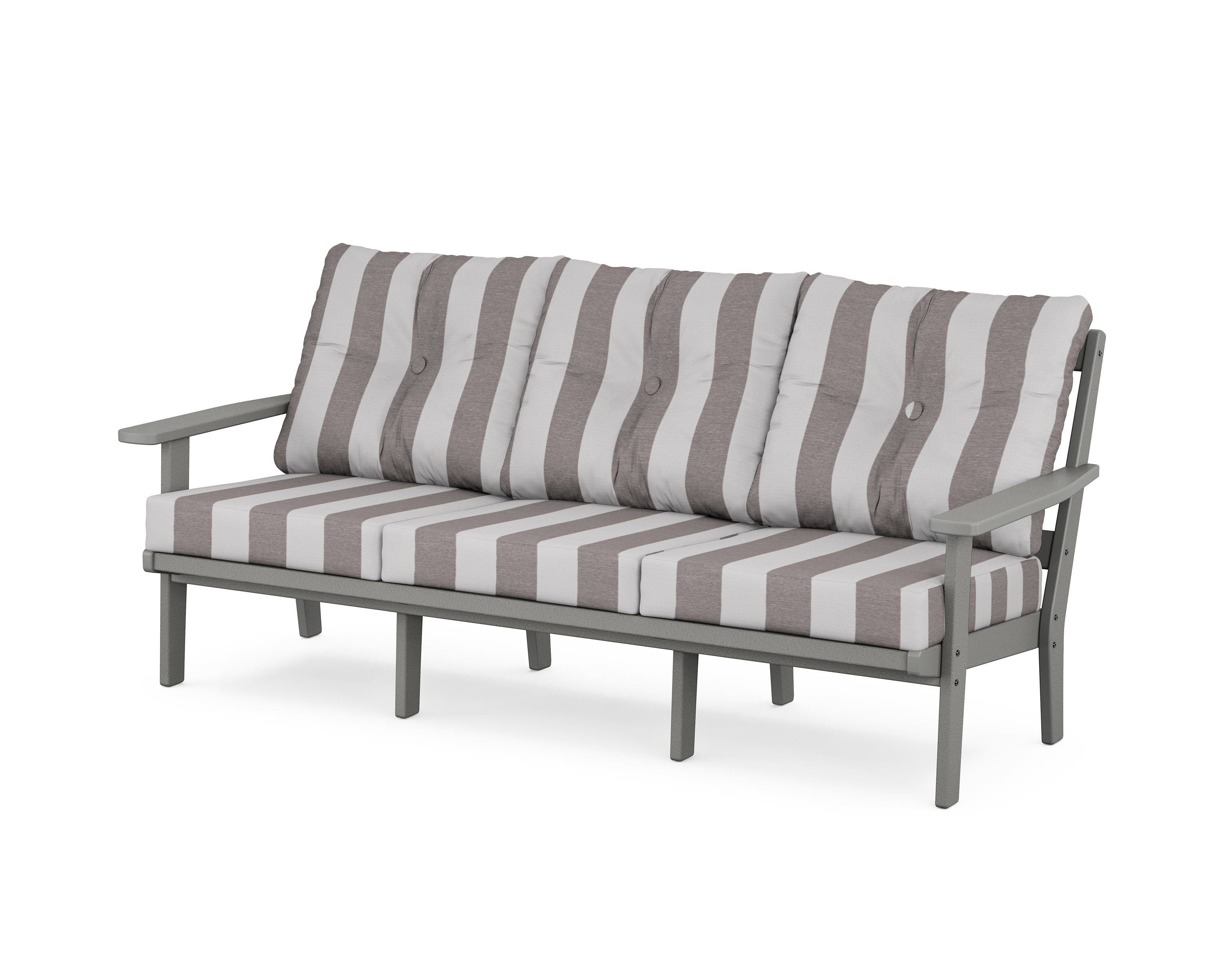 POLYWOOD® Prairie Deep Seating Sofa in Slate Grey / Cabana Stripe Grey Mist