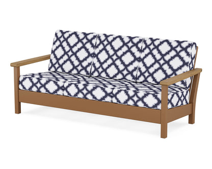 POLYWOOD® Harbour Deep Seating Sofa in Teak / Natural / Trellis Navy