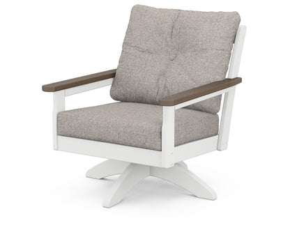 POLYWOOD® Vineyard Deep Seating Swivel Chair in White / Kona / Weathered Tweed