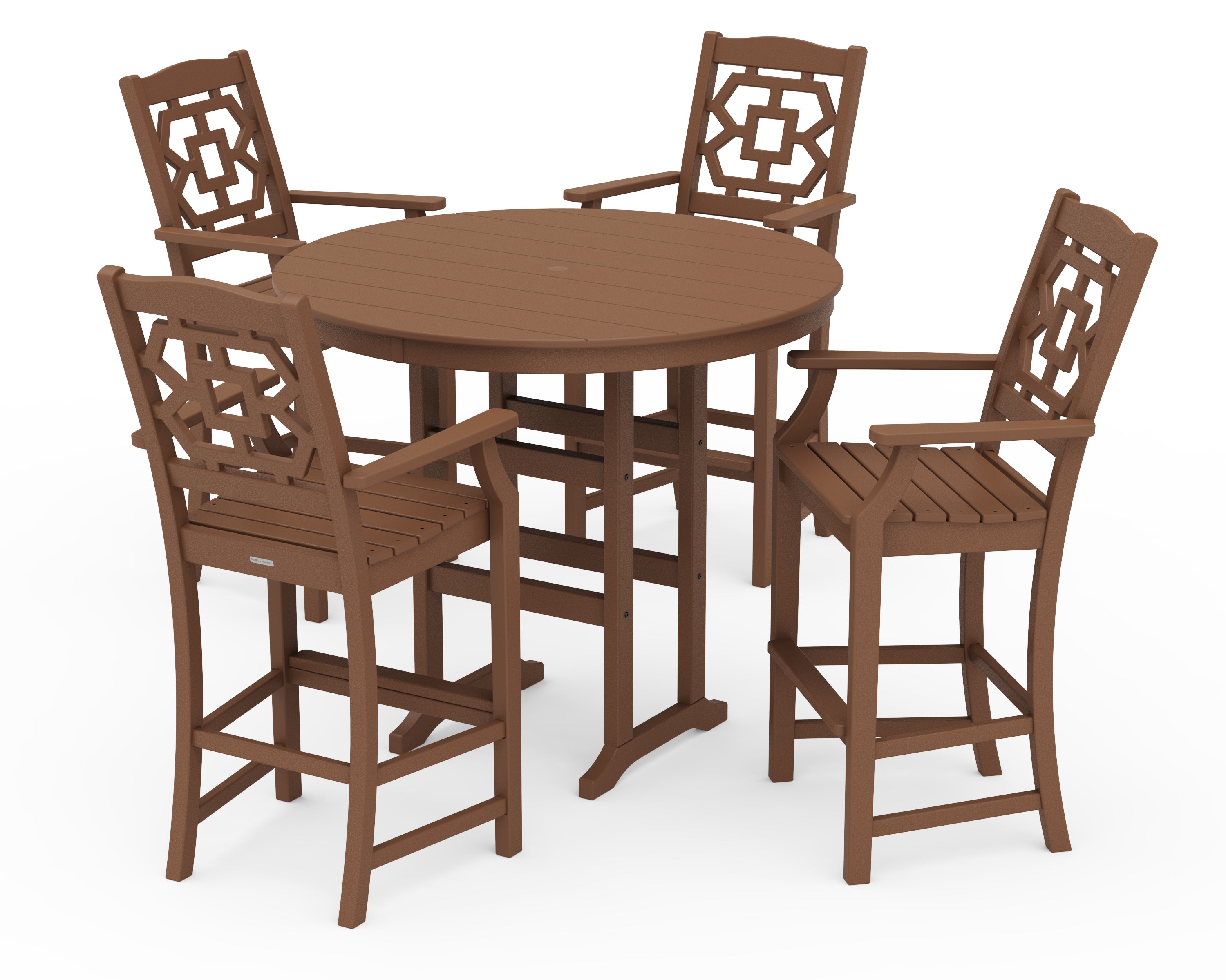 Martha Stewart by POLYWOOD® Chinoiserie 5-Piece Round Farmhouse Bar Set in Teak