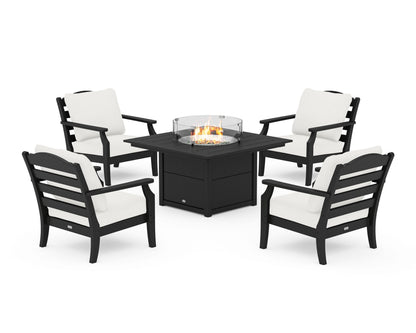 Draper James™ by  POLYWOOD® Savannah 5-Piece Deep Seating Set with Fire Pit Table in Black / Natural Linen