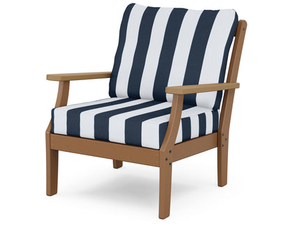 POLYWOOD® Braxton Deep Seating Chair in Teak / Natural / Cabana Stripe Marine Indigo