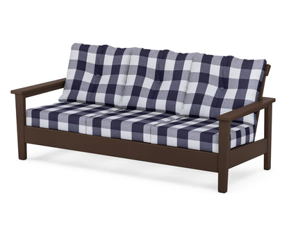 POLYWOOD® Prescott Deep Seating Sofa in Mahogany / Buffalo Plaid Navy