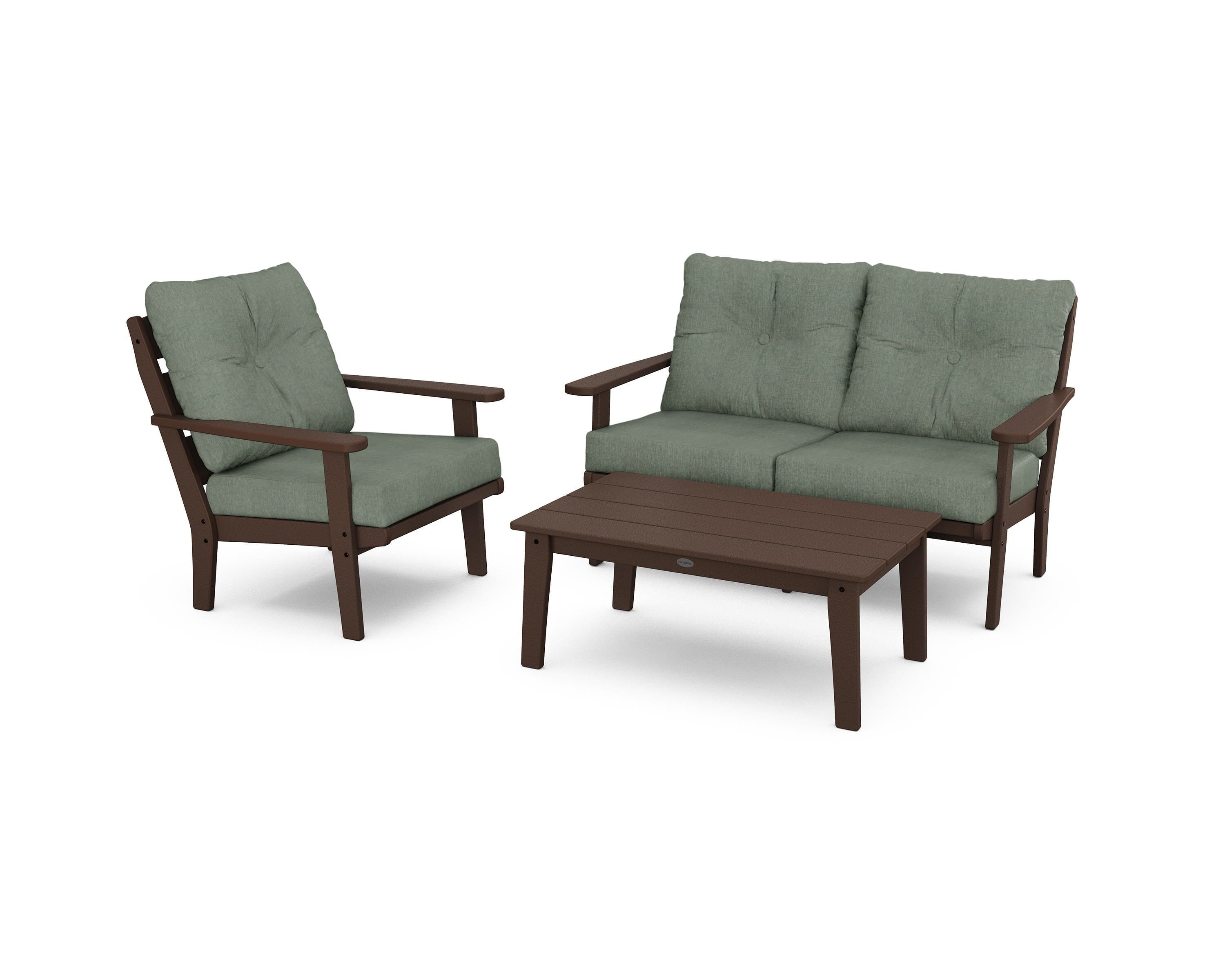 POLYWOOD® Lakeside 3-Piece Deep Seating Set in Mahogany / Cast Sage