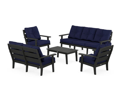POLYWOOD® Lakeside 5-Piece Lounge Sofa Set in Black / Navy