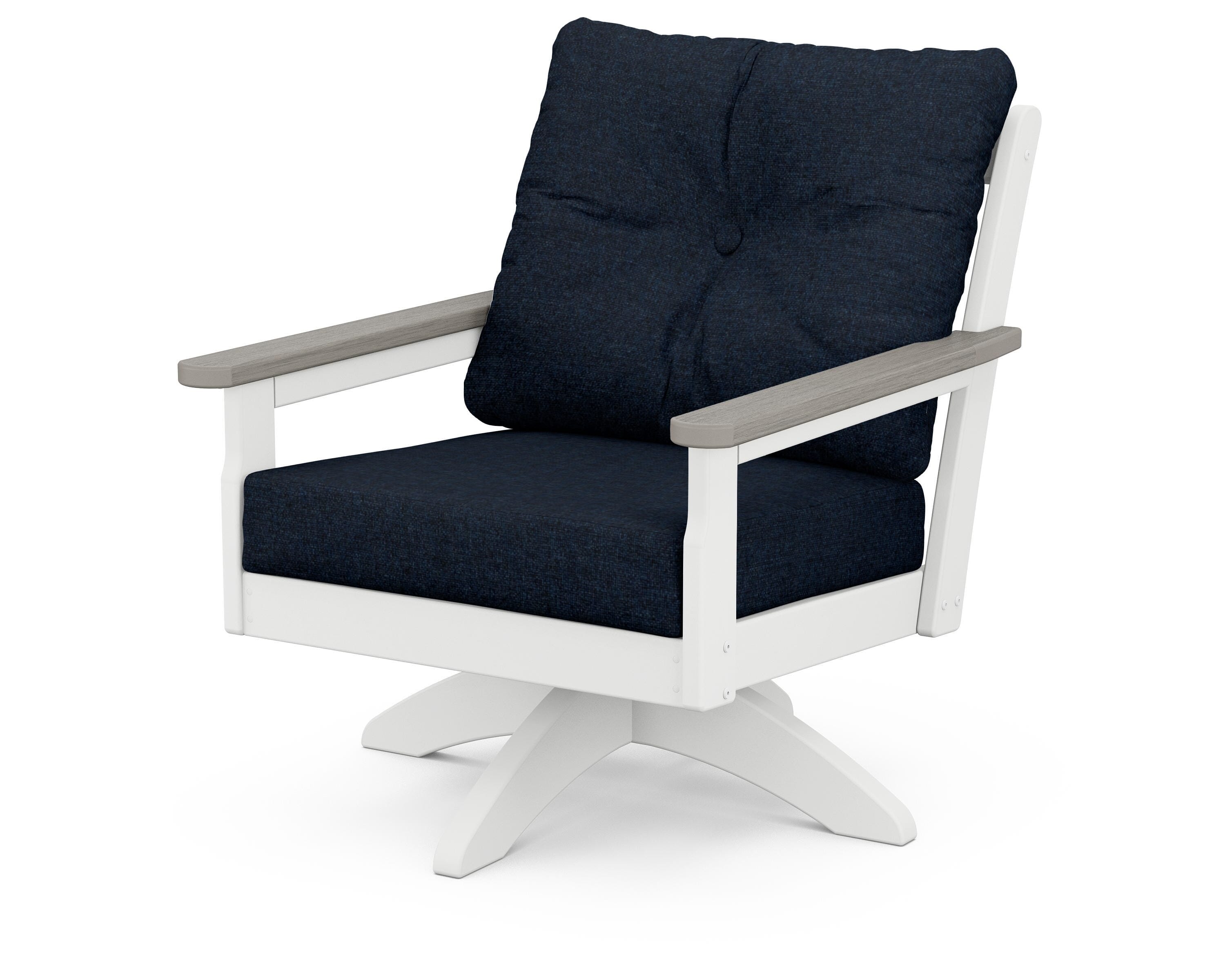 POLYWOOD® Vineyard Deep Seating Swivel Chair in White / Driftwood / Marine Indigo
