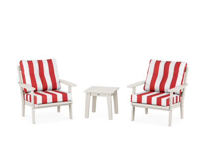 POLYWOOD® Prairie 3-Piece Deep Seating Set in Sand / Cabana Stripe Crimson