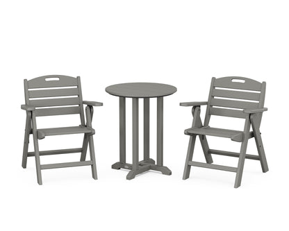 POLYWOOD® Nautical Folding Lowback Chair 3-Piece Round Bistro Dining Set in Slate Grey