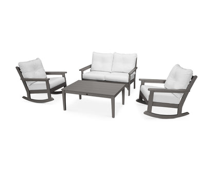 POLYWOOD® Vineyard 4-Piece Deep Seating Rocking Chair Set in Slate Grey / Natural
