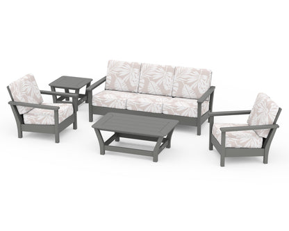 POLYWOOD® Harbour 5-Piece Deep Seating Set in Slate Grey / Leaf Dune Burlap