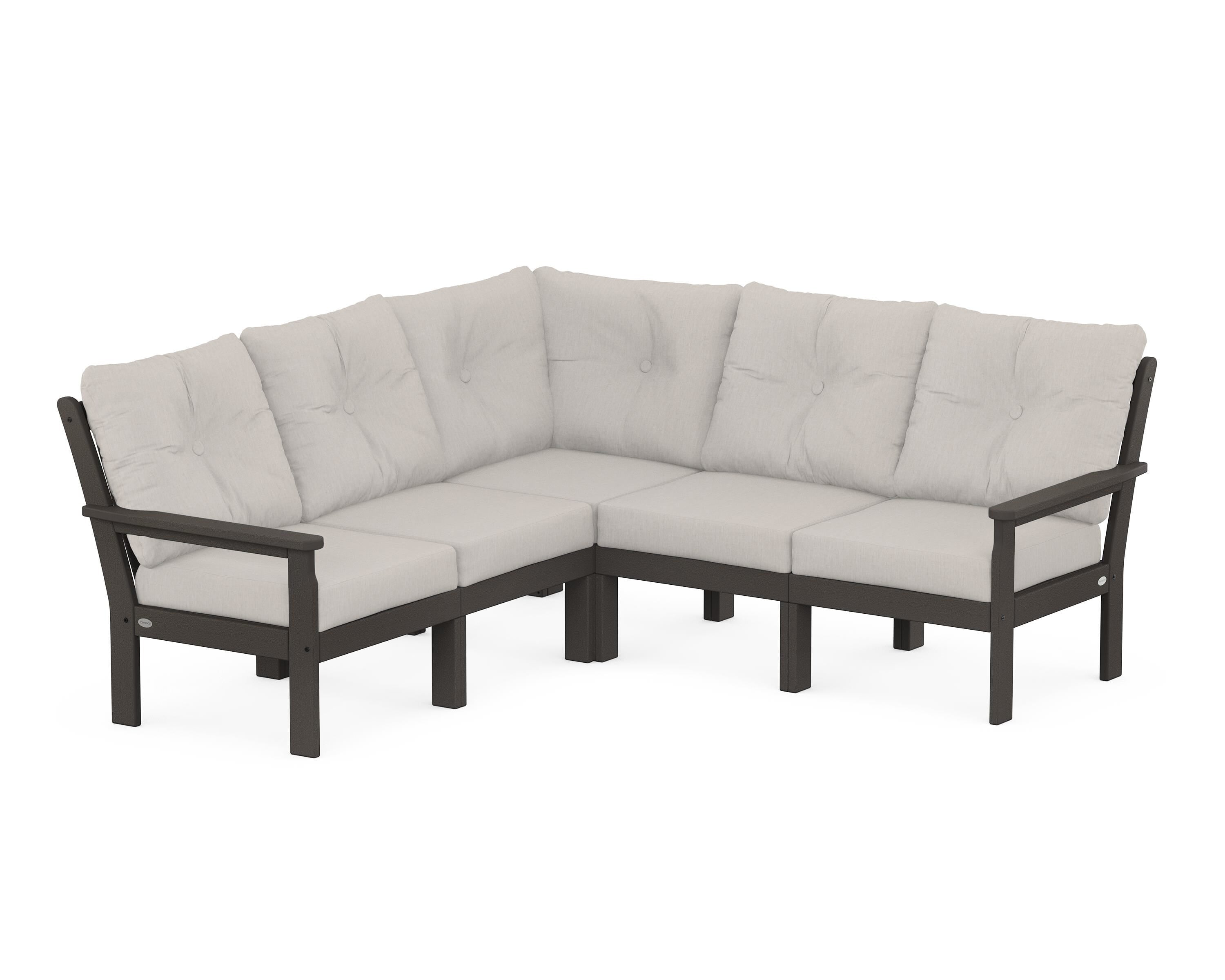 POLYWOOD® Vineyard 5-Piece Sectional in Vintage Coffee / Cast Ash
