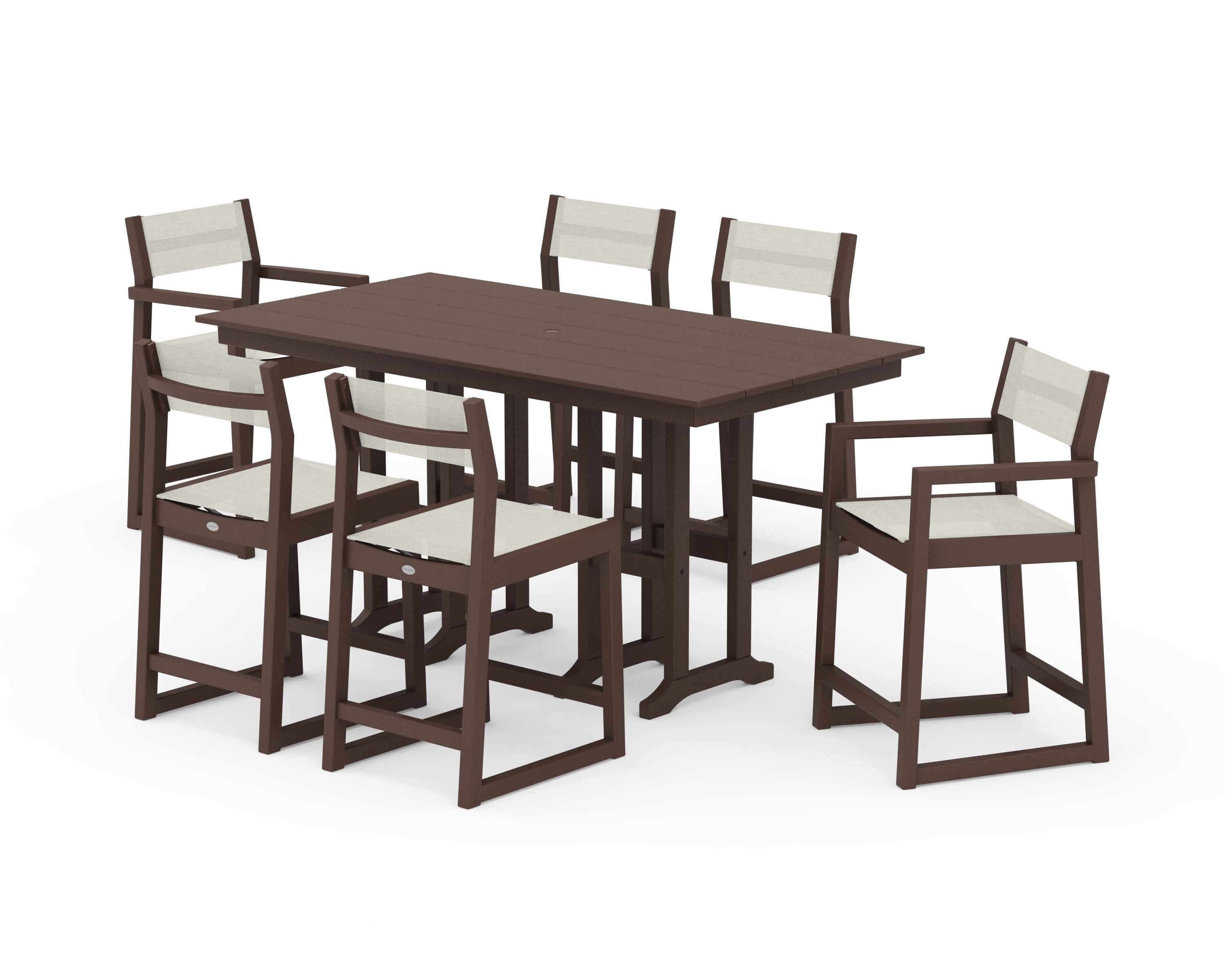 POLYWOOD® EDGE Sling 7-Piece Farmhouse Counter Set in Mahogany / Parchment Sling