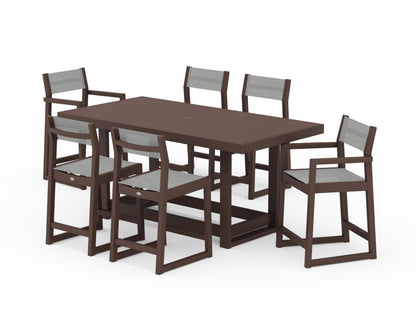 POLYWOOD® EDGE Sling 7-Piece Counter Table Set in Mahogany / Metallic Sling