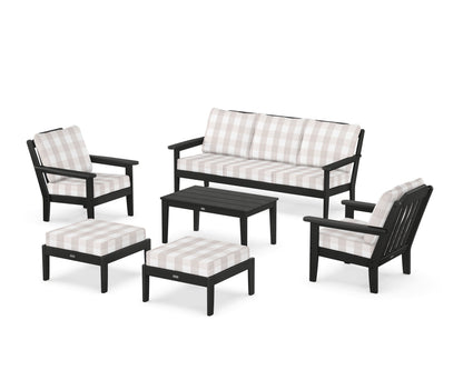 Country Living Cottage 6-Piece Lounge Sofa Set in Black / Buffalo Plaid Dune Burlap