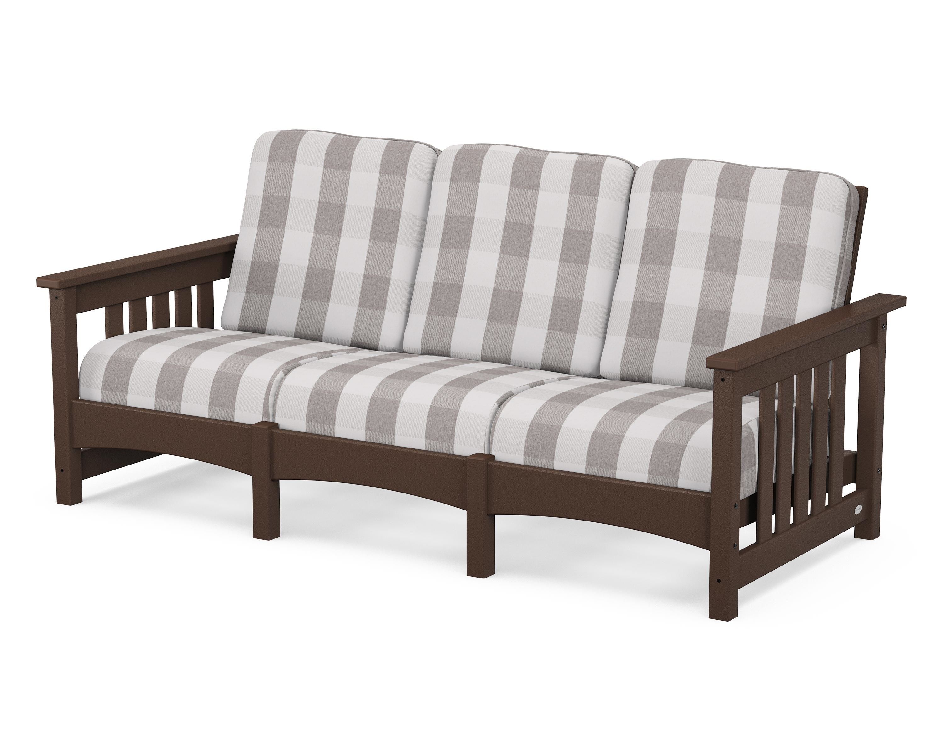 POLYWOOD® Club Mission Sofa in Mahogany / Buffalo Plaid Grey Mist