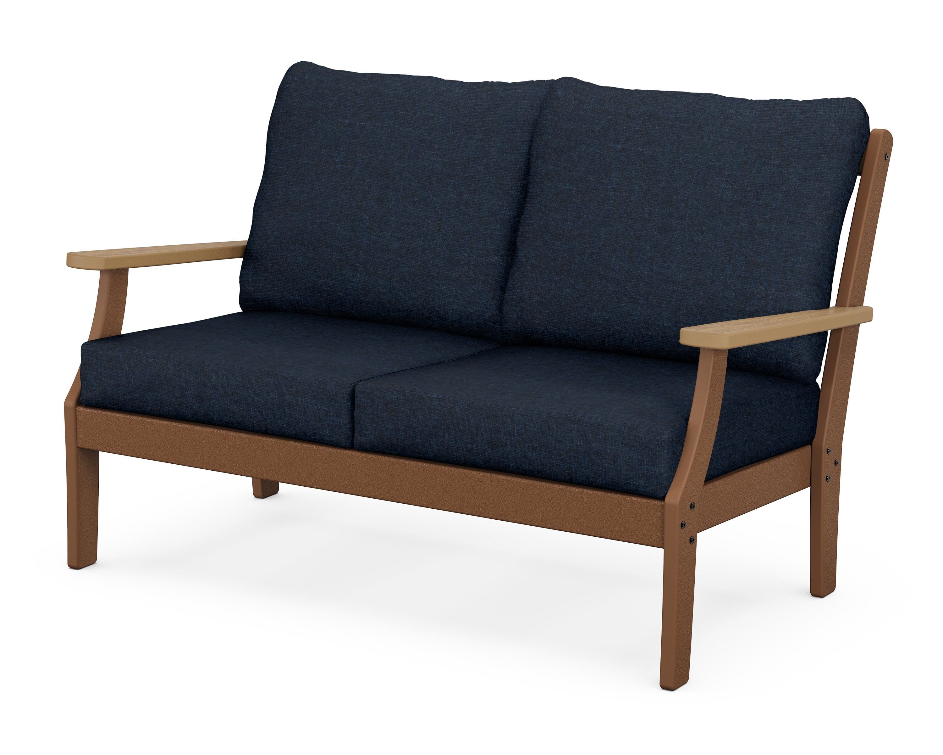 POLYWOOD® Braxton Deep Seating Loveseat in Teak / Natural / Marine Indigo