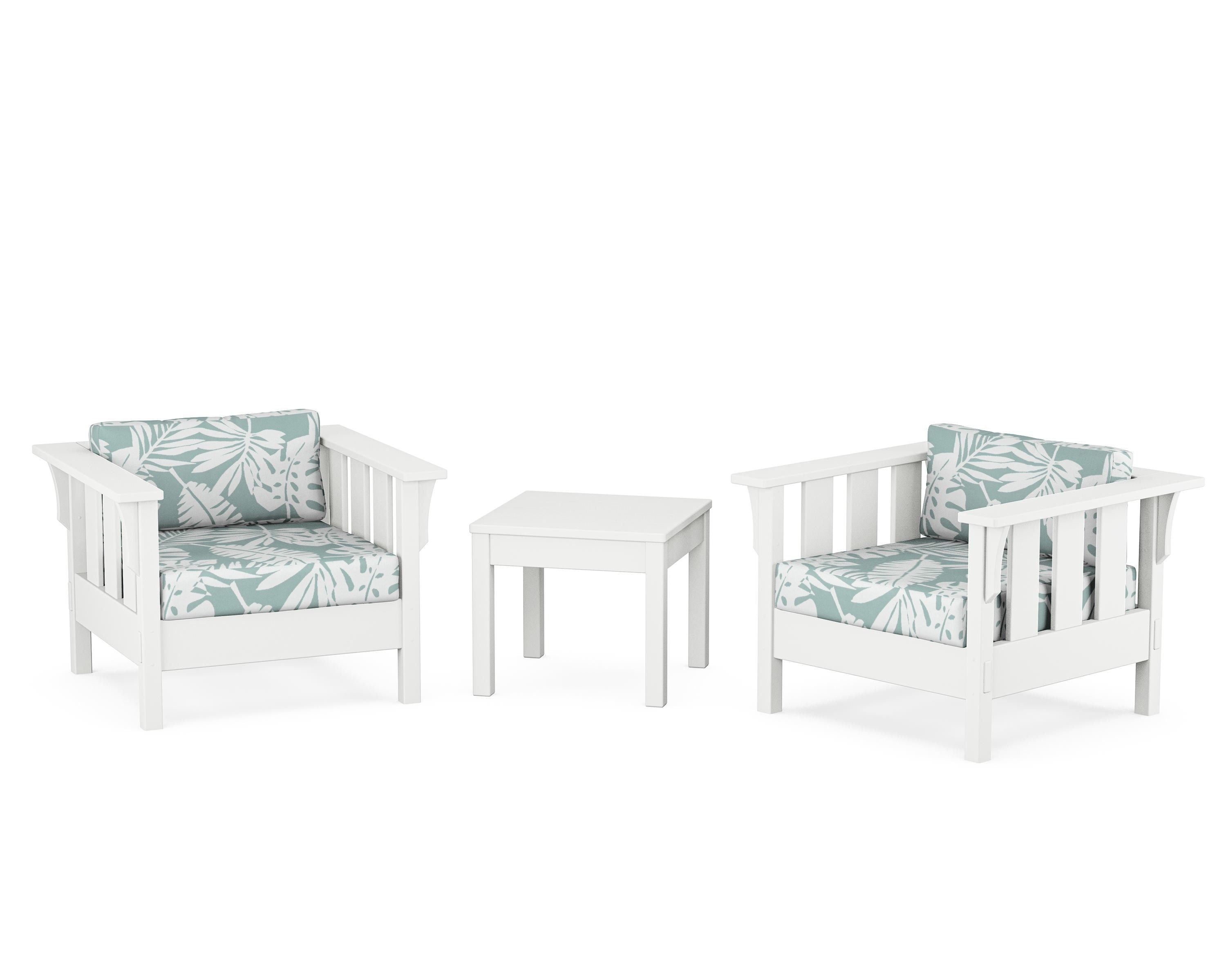 Martha Stewart by POLYWOOD® Acadia 3-Piece Deep Seating Set in White / Leaf Glacier Spa