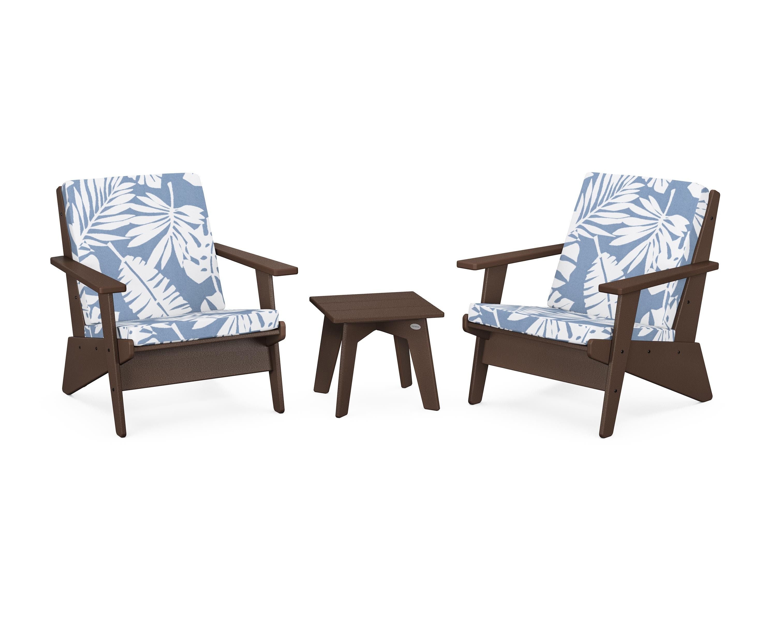 POLYWOOD® Riviera Modern Lounge 3-Piece Set in Mahogany / Leaf Sky Blue