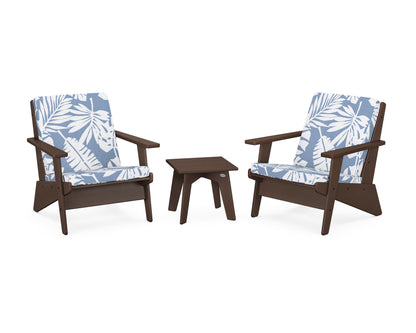 POLYWOOD® Riviera Modern Lounge 3-Piece Set in Mahogany / Leaf Sky Blue