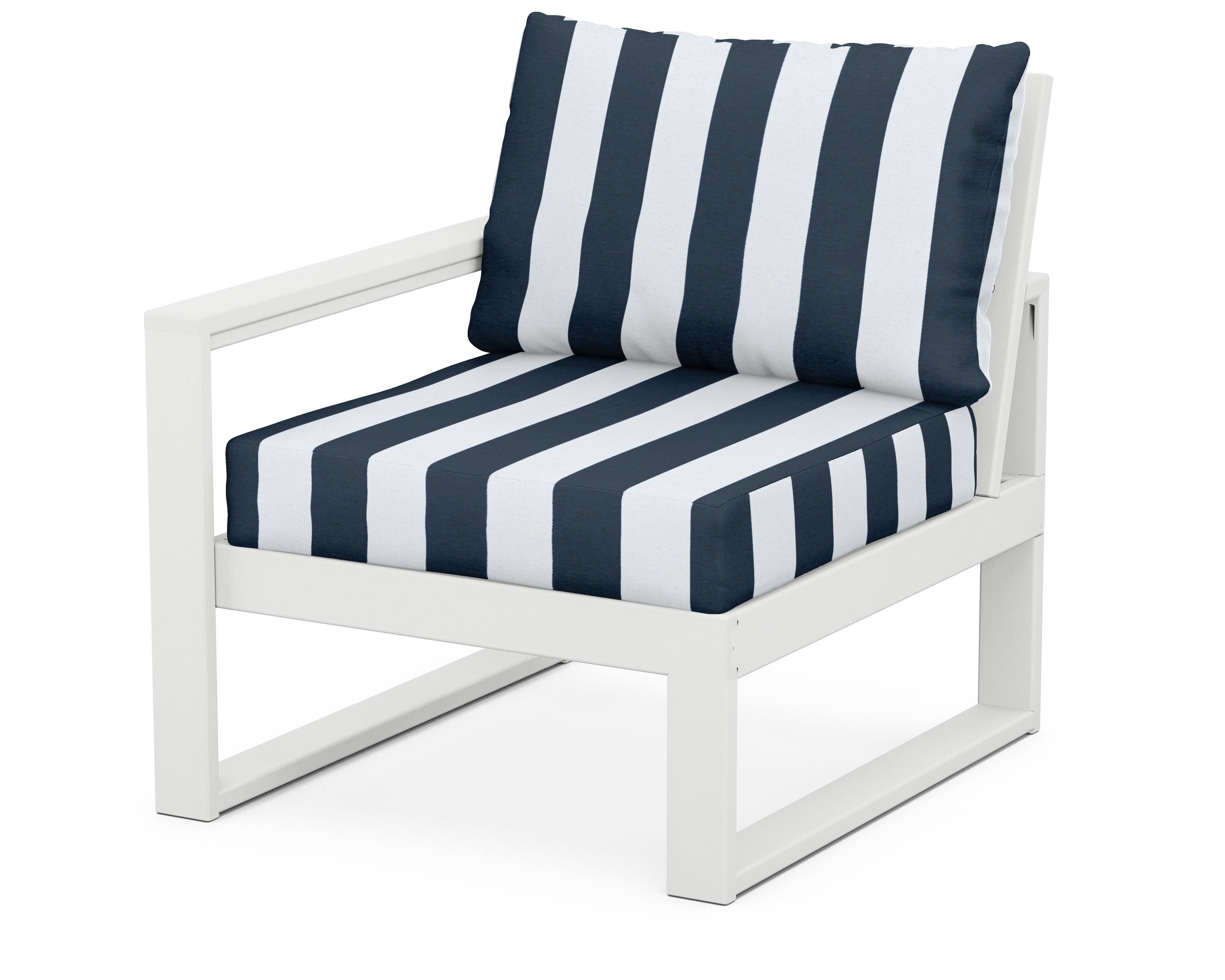 POLYWOOD® EDGE Modular Left Arm Chair in White / Cabana Stripe Marine Indigo