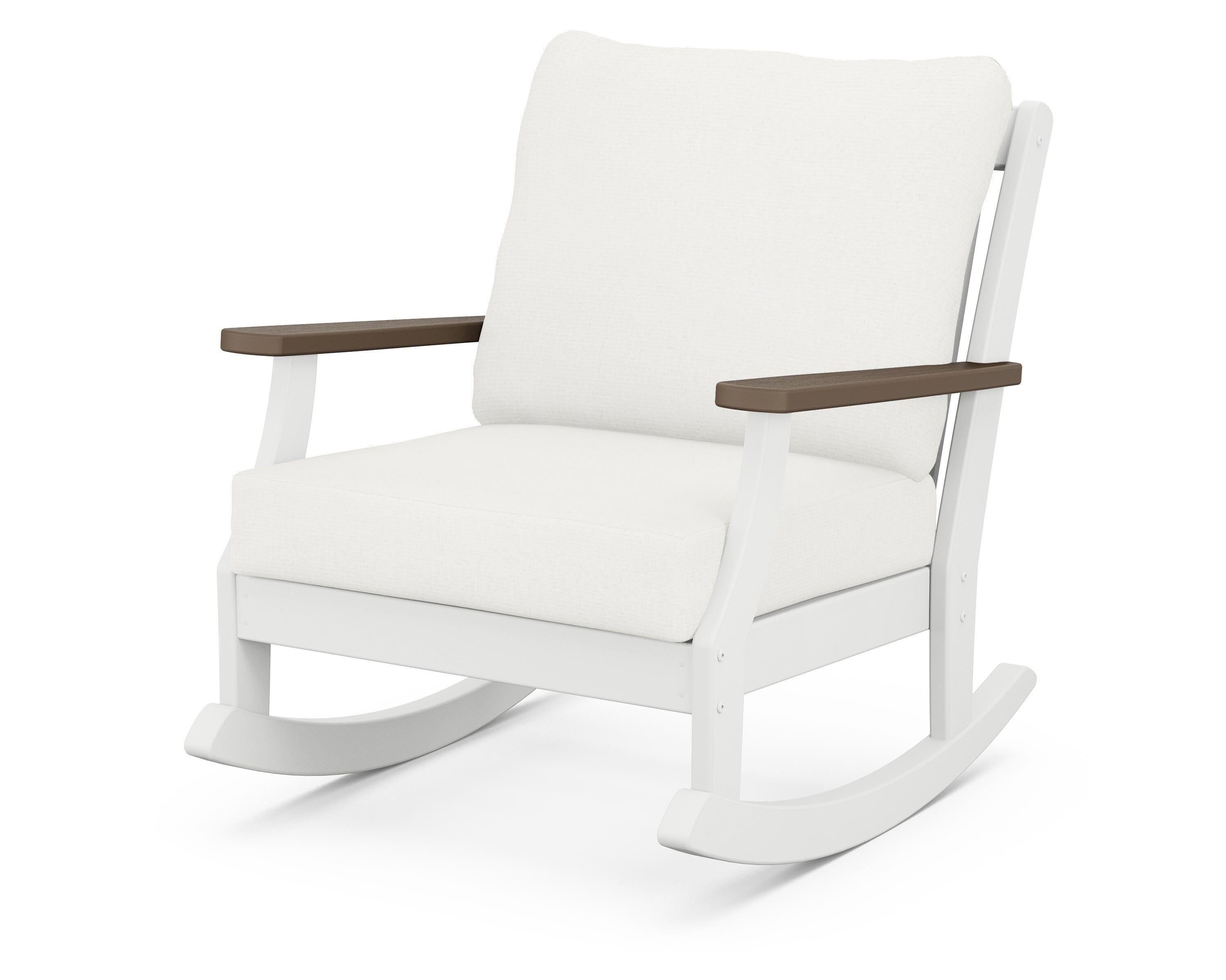 POLYWOOD® Braxton Deep Seating Rocking Chair in White / Kona / Natural Linen