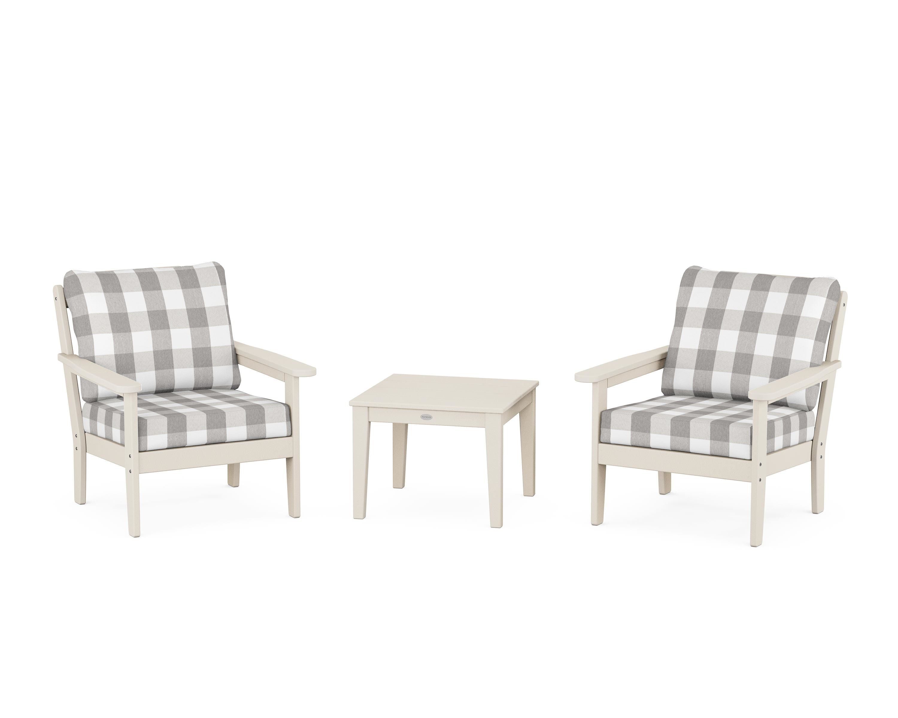 Country Living Cottage 3-Piece Deep Seating Set in Sand / Buffalo Plaid Grey Mist