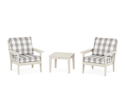 Country Living Cottage 3-Piece Deep Seating Set in Sand / Buffalo Plaid Grey Mist