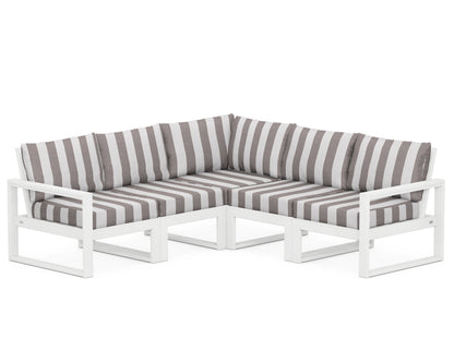 POLYWOOD® EDGE 5-Piece Modular Deep Seating Set in White / Cabana Stripe Grey Mist