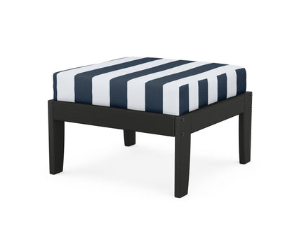 Unbranded Modular Ottoman - Classic in Black / Cabana Stripe Marine Indigo