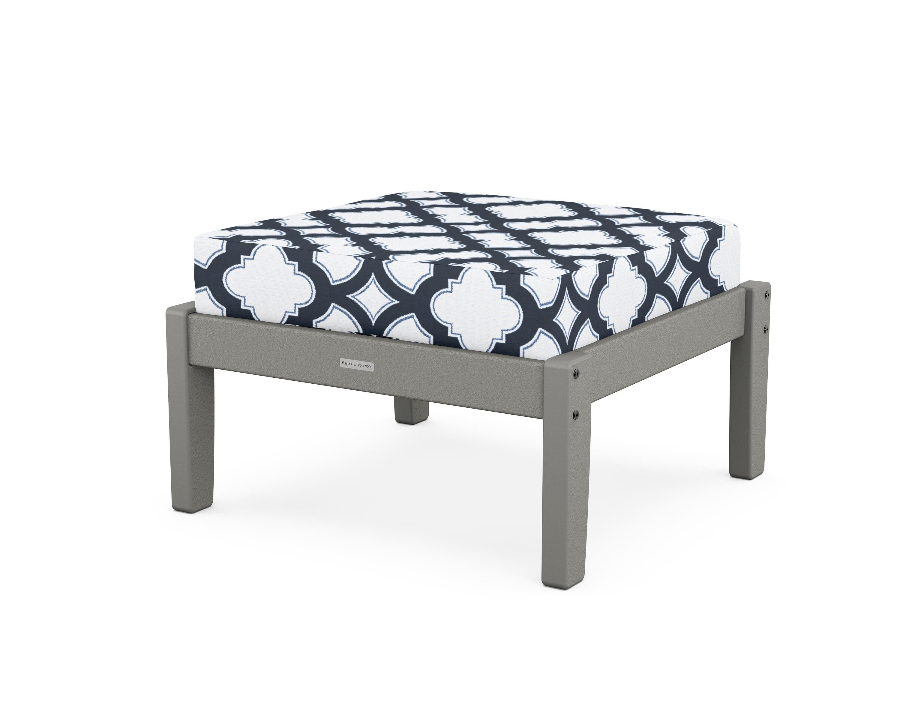 Martha Stewart by POLYWOOD® Chinoiserie Deep Seating Ottoman in Slate Grey / Trellis Marine Indigo