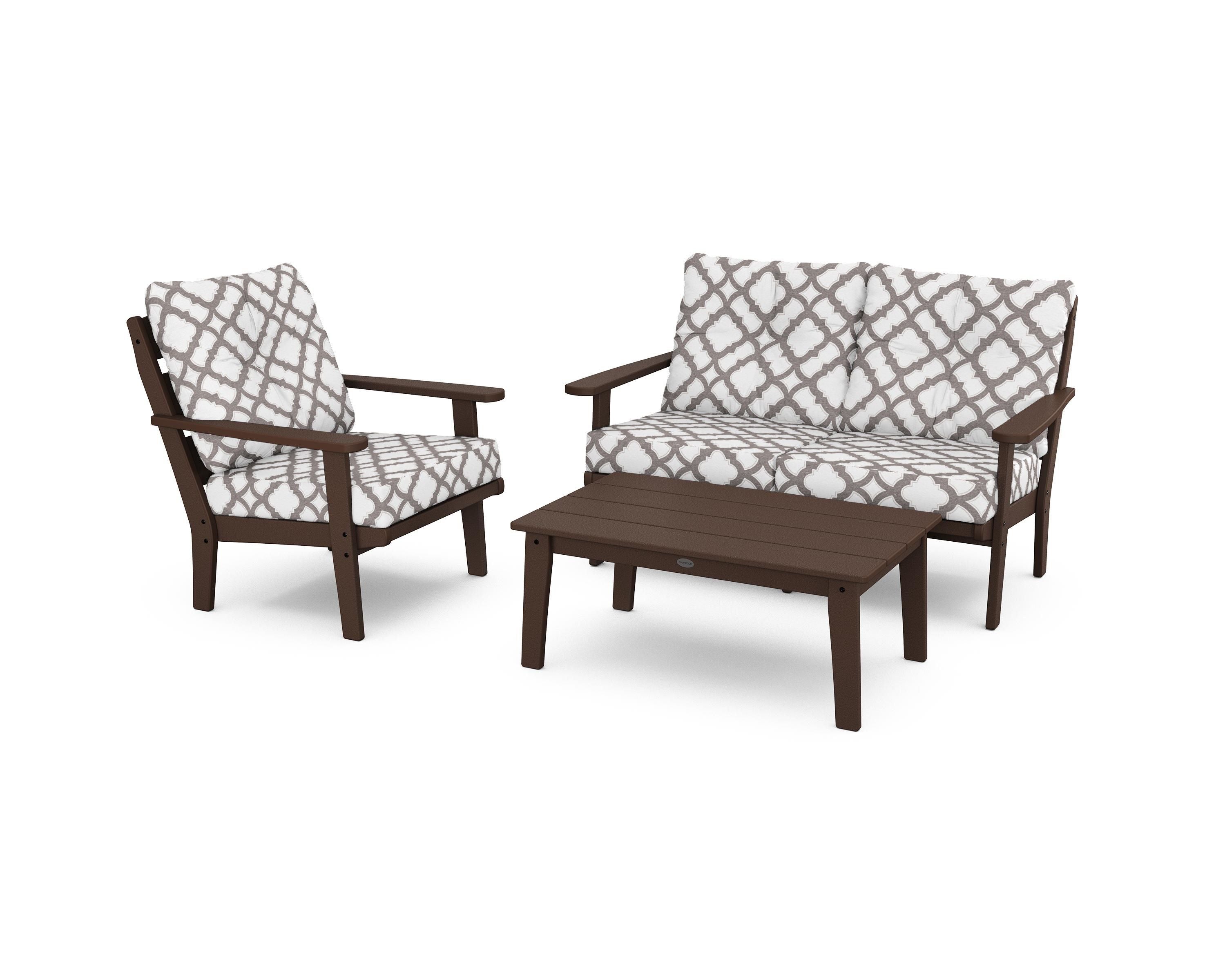 POLYWOOD® Lakeside 3-Piece Deep Seating Set in Mahogany / Trellis Grey Mist