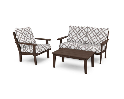 POLYWOOD® Lakeside 3-Piece Deep Seating Set in Mahogany / Trellis Grey Mist