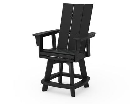 POLYWOOD® Modern Curveback Adirondack Swivel Counter Chair in Black