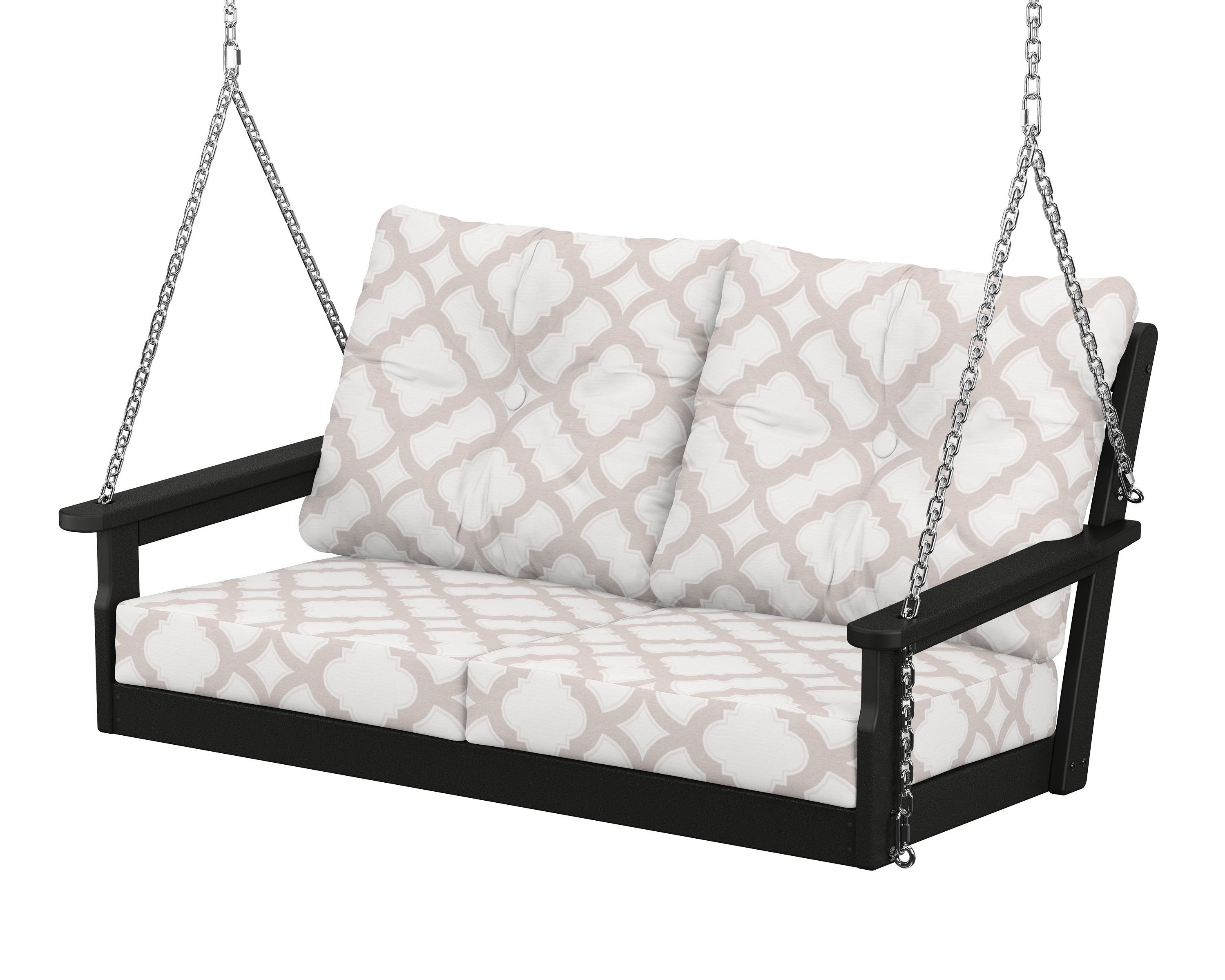 POLYWOOD® Vineyard Deep Seating Swing in Black / Trellis Dune Burlap