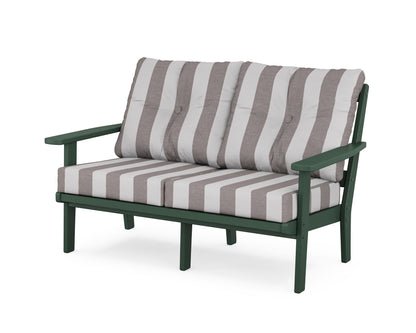 POLYWOOD® Prairie Deep Seating Loveseat in Green / Cabana Stripe Grey Mist