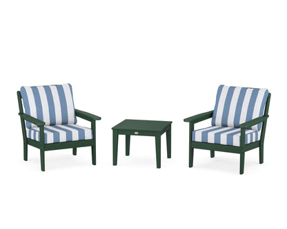 Country Living Cottage 3-Piece Deep Seating Set in Green / Cabana Stripe Sky Blue