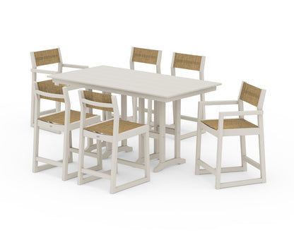 POLYWOOD® EDGE Sling 7-Piece Farmhouse Counter Set with Trestle Legs in Sand / Burlap Sling
