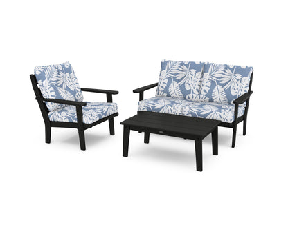 POLYWOOD® Lakeside 3-Piece Deep Seating Set in Black / Leaf Sky Blue