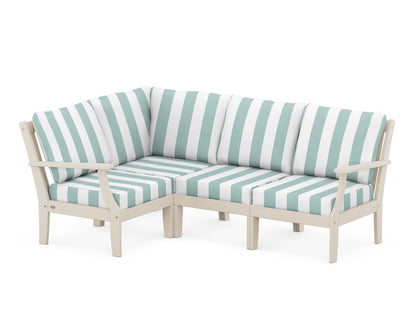 POLYWOOD® Braxton Modular 4-Piece Deep Seating Set in Sand / Cabana Stripe Glacier Spa
