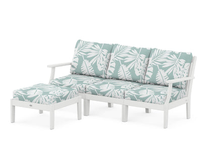 POLYWOOD® Braxton Modular 4-Piece Deep Seating Set with Ottoman in White / Leaf Glacier Spa