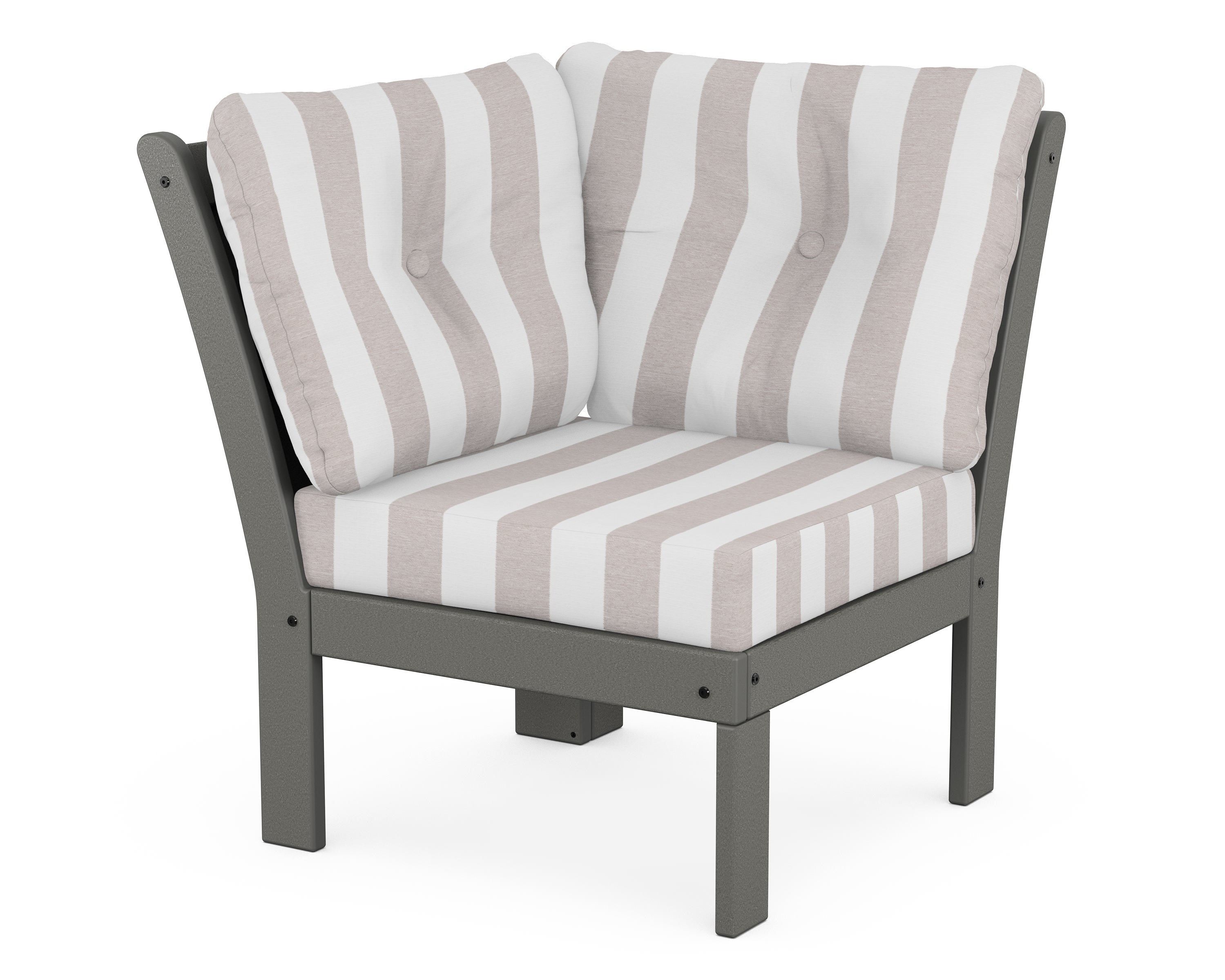 POLYWOOD® Vineyard Modular Corner Chair in Slate Grey / Cabana Stripe Dune Burlap