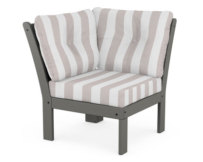 POLYWOOD® Vineyard Modular Corner Chair in Slate Grey / Cabana Stripe Dune Burlap